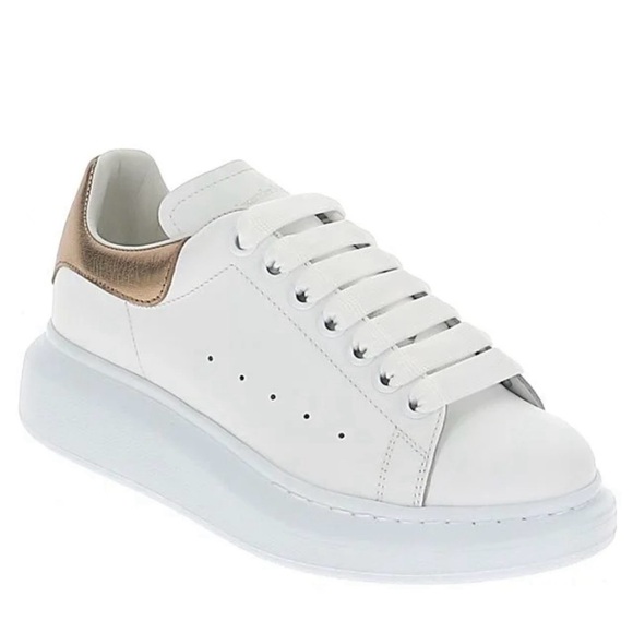 Alexander McQueen White and Rose Gold Platform Sneakers - Picture 3 of 6